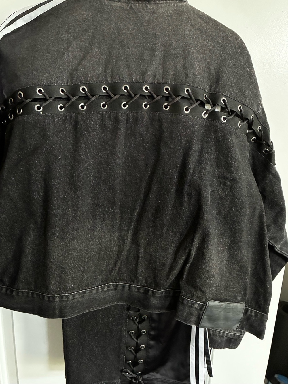 Adidas Black Lace-Up Track Jacket with Three Stripes - Picture 4 of 5